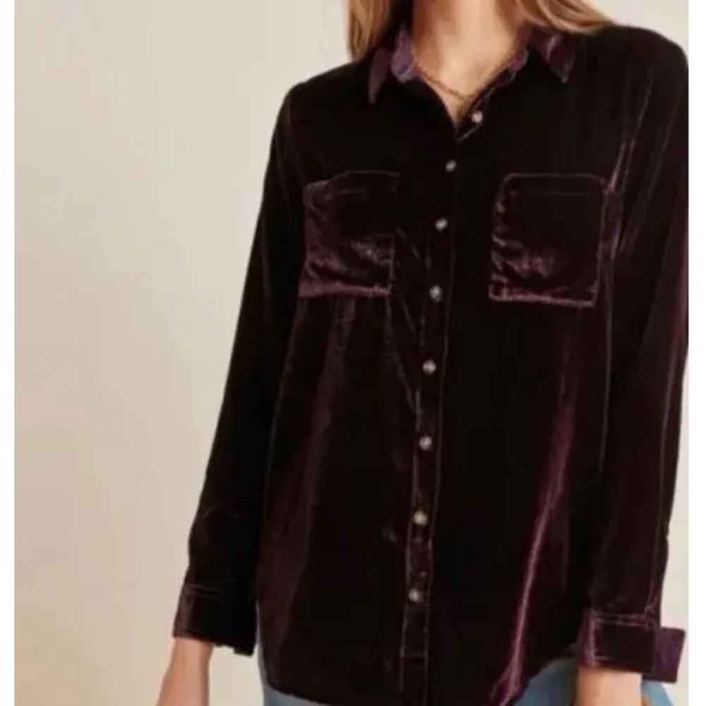 Maeve Anthropologie Katrina Women's Size 4 Purple Crushed Velvet Button Down